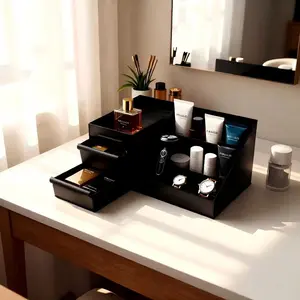 Premium Men's Cologne Display Box - 3-Layer Vanity Organizer with Drawers, Waterproof Countertop Storage, Gift for Him