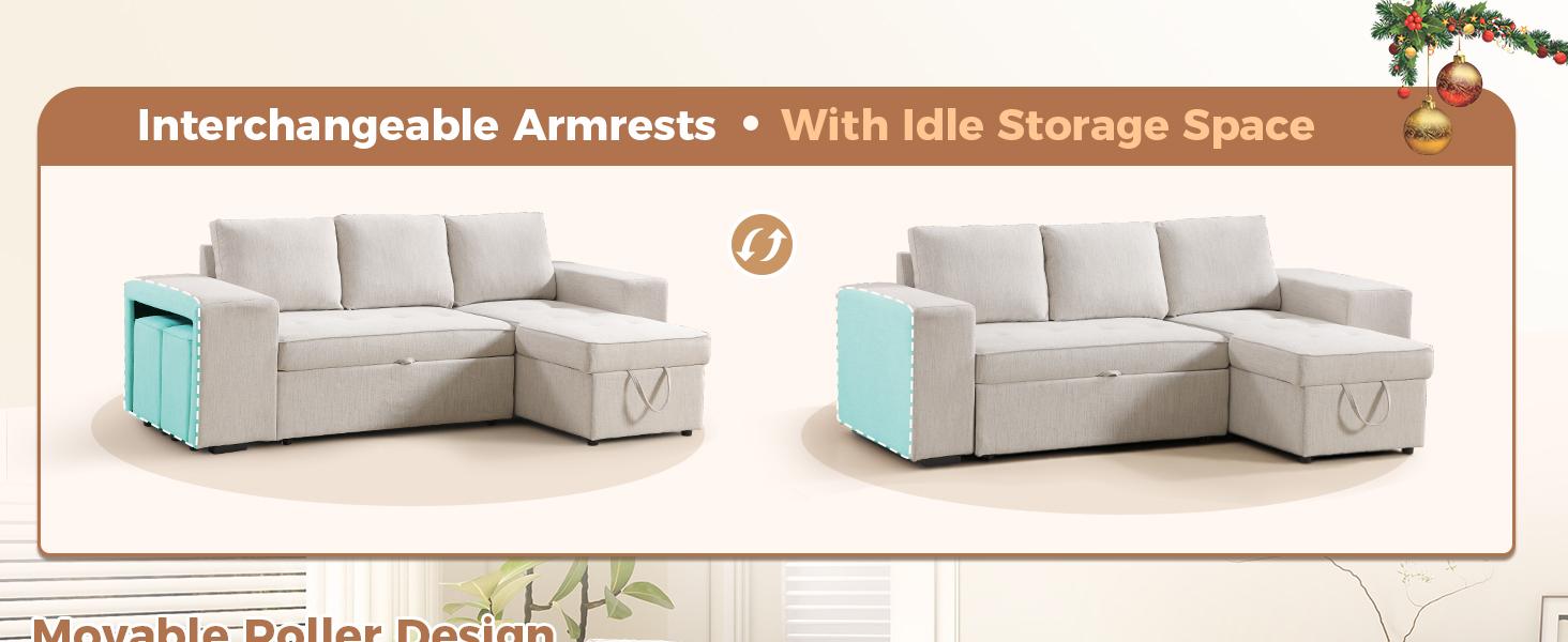 [SpringStatements] EBELLO Chenille Sleeper Sofa Couch with Pullout Bed, 4 in 1 L Shaped Modular Sectional Sofa with Storage Ottoman for Living Room