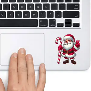 Cute Christmas Santa Holding Candy Cane Hello Holiday Season 2x2 inches Cut Out Sticker