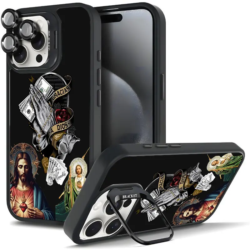 St. Jude Pattern Shockproof Phone Case For iPhone 17/16/15/14/13 Pro Max Plus Hard TPU Metal lens frame Film With Bracket Stand Shockproof Protection Anti-Drop Protective Protector Camera Holder Phone Cases Shell Cover 285