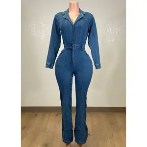 MAISY BLUE COLLARED LONG SLEEVE DENIM JUMPSUIT