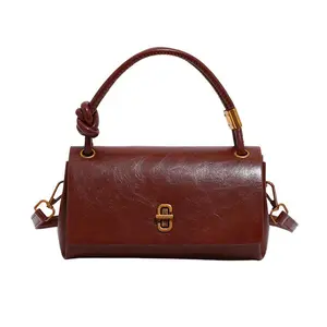 Stylish Retro Brown Leather Top-handle Bag, Gold Hardware & Detachable Crossbody Strap Vintage Monogram Hobo Shoulder Chain