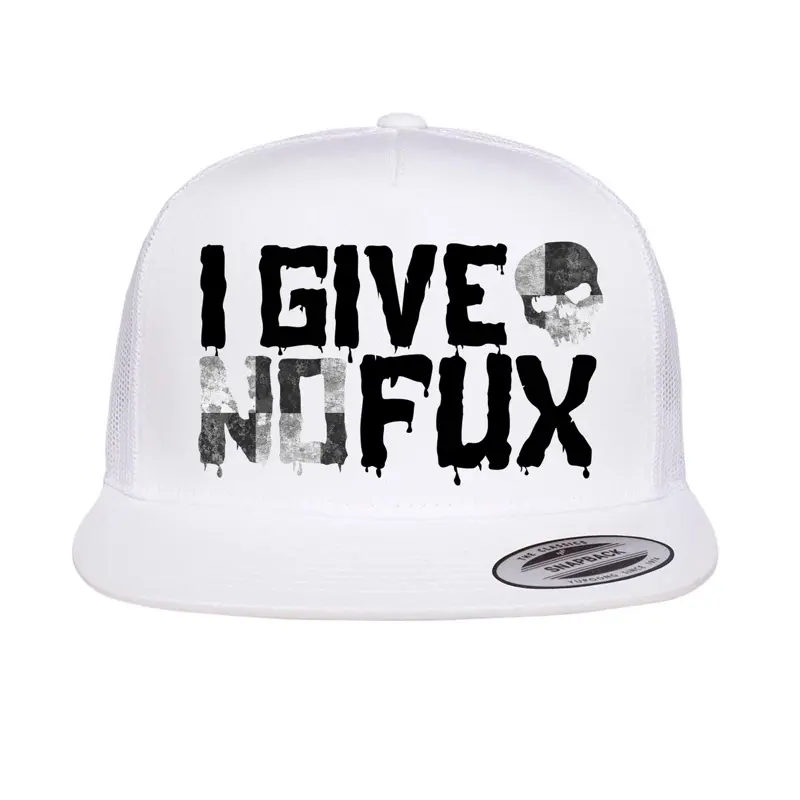 No Fux Brand “Skulls” Trucker Hat with "I Give No Fux" Graphic and Skull Design Black Snapback Cap