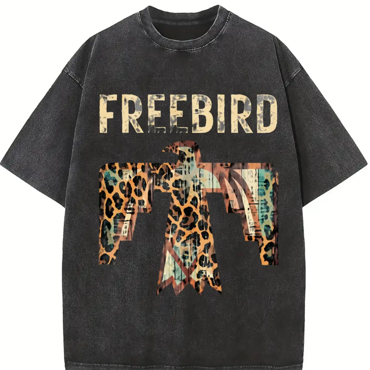 Women's Oversized Cotton T-Shirt, Western Thunderbird Leopard Animal Graphic Tee, Casual Round Neck Streetwear Clothes, Concert Top