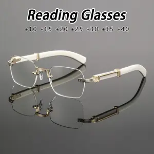 Men's Metal Square Frameless Reading Glasses, Vintage Casual Classic Style, Fashionable Old Readers, Unisex Eyewear Accessories, Rimless Eyeglasses