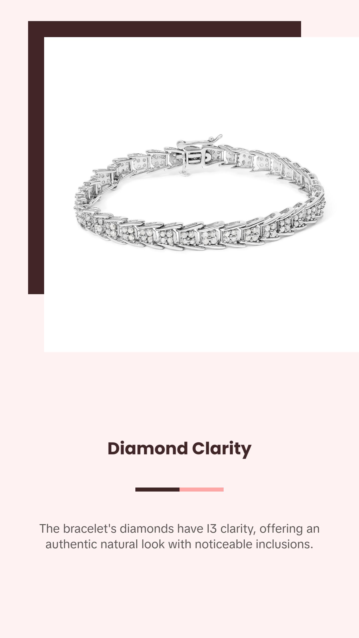 .925 Sterling Silver 2.0 Cttw Diamond Fan-Shaped Fancy Chevron Link Tennis Bracelet (I-J Color, I3 Clarity) - 7"