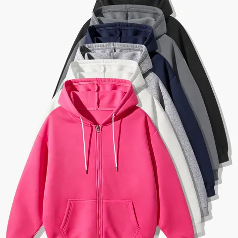 Men’s full-zip hoodie sweatshirt, relaxed drop-shoulder casual hooded jacket with kangaroo pockets, for everyday wear