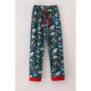 Green dinosaur print dad pajamas pants