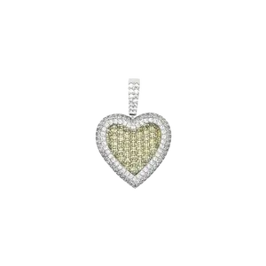 GLD Canary Diamond Baguette Heart Pendant in 14k White Gold Plated Hand-set CZ Stones 26mm x 27mm - Perfect Gift