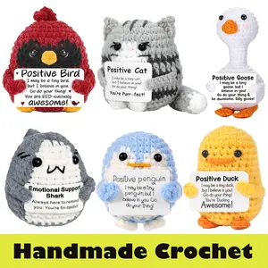 Handmade Cute Animal Design Crochet Decor, Portable Size Lovely Bird, Penguin, Shark, Duck, Goose, Cat  Ornament with Cheerful Card, Perfect Birthday and Christmas Gifts for Friends, Handmade Crochet Figure