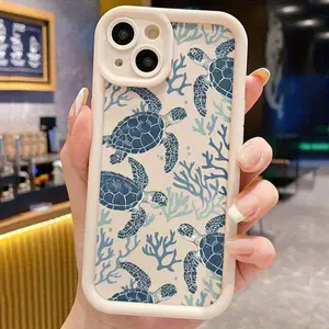 1pc of Dark Blue Sea Turtle Coral Pattern Gift Idea iPhone Case for iPhone 17 Pro Max 16 16e 15 14 Plus 13 12 Mini 11 Air X XS Shockproof Soft Cover with Pattern and Full Protection