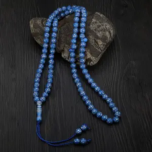 Simple Ethnic Style Five Pointed Star Pattern Blue Circular Acrylic Prayer Beads, Hand Knotted Beads, Ramadan Gift, Bracelet, Suitable for Both Men and Women, Prayer and Worship Supplies