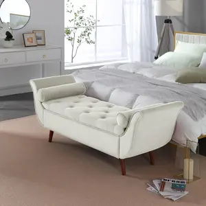 SZLIZCCC Velvet Storage Ottoman, 65" Long King Rolled Arm Bedroom End of Bed Bench, Bedroom Bench with Storage,Bedroom,Entryway, Living Room (Beige)