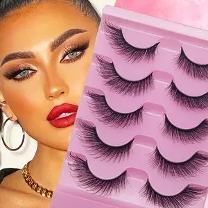 5 Pairs Soft 3D Synthetic Fiber Mango Eye False Eyelashes, Long Dense Natural Look, Attractive Electric Eye Makeup