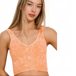 NELLE WASHED RIBBED CROPPED V-NECK TANK TOP Breathable Casual Fabric Soft Comfortable Womenswear Fits Summer   Sleeveless Tube Basic Jackets Jeans