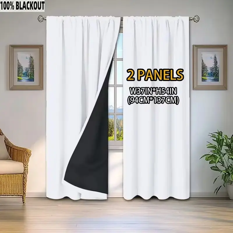 2pc  Solid Color 100% Blackout Curtains, Full Blackout Fabric for Bedroom, Living Room & Office Privacy, Curtain Panels, Blackout Window Cover