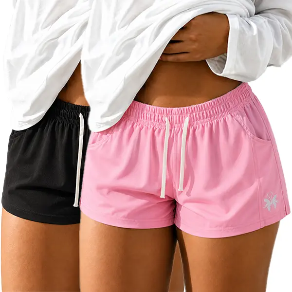 Women’s 2PCS 100% Polyester Butterfly Print Casual Bottoms - Smooth, Fit, Loose, Elastic Waist, Adjustable Drawstring Cords, Pockets, Summer Home Workout Shorts, Soft, Everyday, Comfortable, High Waisted, Side Pockets, Basic, Easy Wash, Fabric, Lightweigh