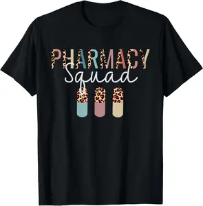 100% cotton Unisex Pharmacy Squad With Leopard Print For Pharmacist Technician T-Shirt