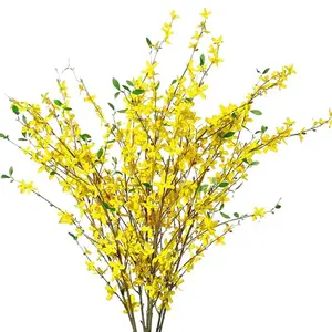 Artificial Forsythia Stems & Branches, 4-Piece Set for Weddings & Decor, Durable Plastic Material, Ideal for Indoors & Outdoors