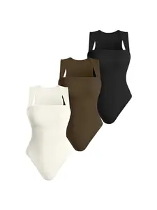 Women's Solid Color Square Neck Shapewear Bodysuit, High Stretch Tummy Control Shaper, Ladies Shapewear for Daily Wear, Compression, Minimalist, Body Shaping Underwear, Everyday Wear Shapewear