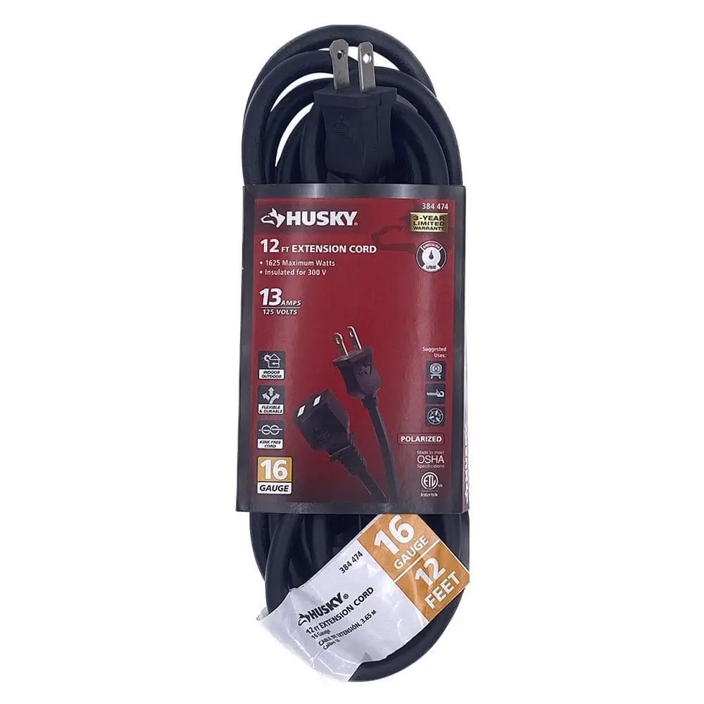 12 ft. 16/2 Medium Duty Indoor/Outdoor Extension Cord, Black
