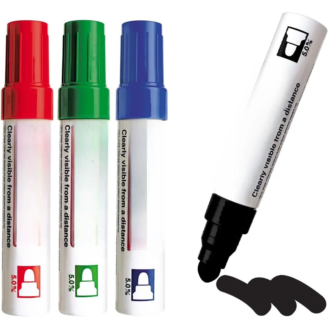 5100A Big Nib Magnum Whiteboard Dry Erase Markers,  Thick 5.0mm  Tip, Readable from a  Distance, Low Odor Colored Markers for , Black, Red, Blue, Green, 4-Pack