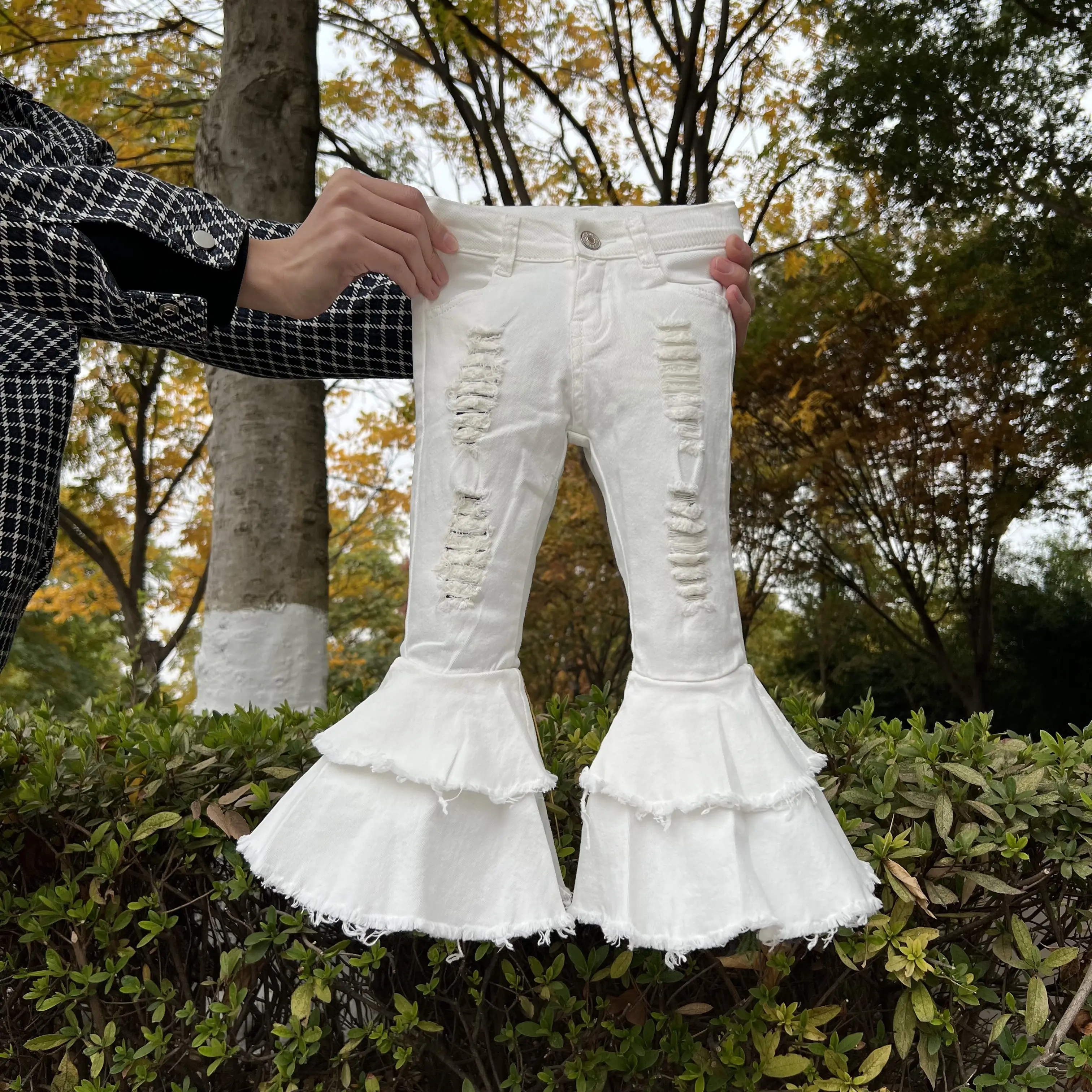 Girl Bell Bottom Jeans white ruffles girl denim pant toddler jeans party wear