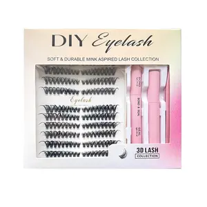 4 in 1 set 216 pcs Fluffy Lash Clusters Eyelash Extensions Kit with Tweezers Bond & Seal 8-16mm Light Volume Wispy Professional Makeup Lashes Easy DIY Non Irritating High Quality 3D Lash Bottom Supplies Set Cosmetic