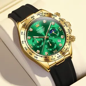 OLEVS Watches for Men Waterproof Chronograph Analog Multifunction Moon Phase Silicone Diamond Luminous Wrist Watches