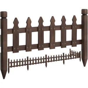 Yaheetech Rustic Wood Garden Fence Pricket Fencing Border Set of 5 Products 11.5” H x 35.5 W, Natural Wood