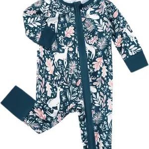 Floral Deer baby girls sleeper/onesie