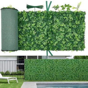 Artificial Plant Wall Panels, 4 Pcs, Each Panel 2 x 8 Ft, Boxwood Faux Greenery Backdrop for Privacy Fence, Sun Protection, Wedding Decor, Indoor Outdoor Garden, Backyard Patio Screen