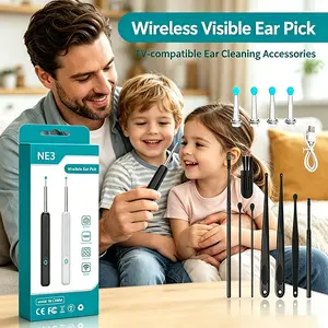 Ear canal camera set of 9 pieces intelligent 1080P high-definition camera suitable for iPhone and Android systems replaceable soft silicone spoon rechargeable battery black safe ear cleaning tool with crystal clear view ear canal cleaning tool