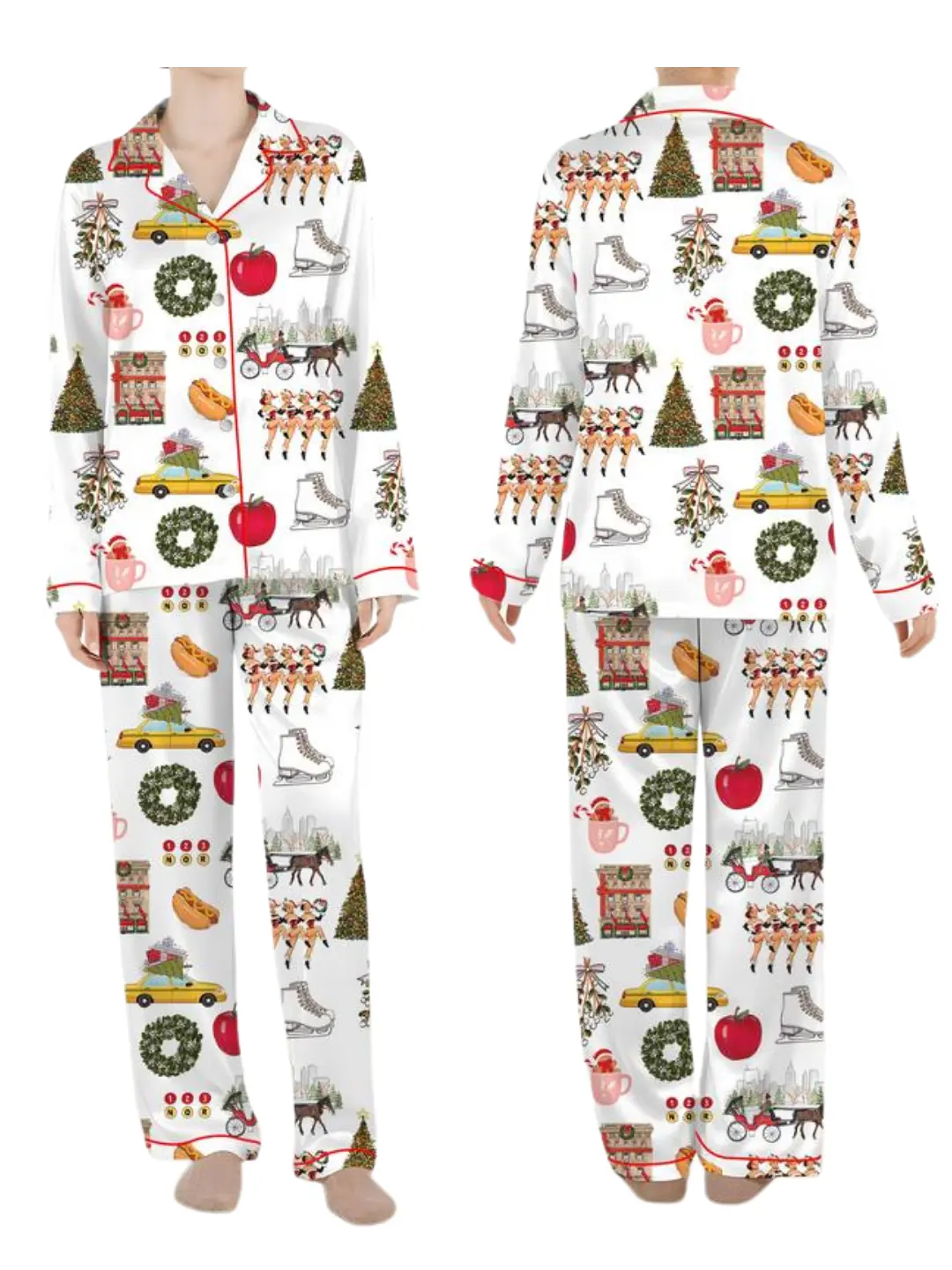 Christmas In New York Pajama Set, Christmas Sleepwear Gifts Nightwear Pajama Satin,Christmas in New York Pajama Set, Cozy Satin Sleepwear for Women, Holiday Gift Set for Her