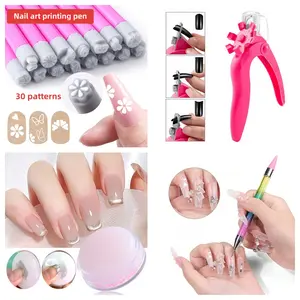 Nail Art Tools Set, Nail Stamping Pen, Nail Grinding Tool, Adjustable Nail Clipper, Dual-Ended Drill Bit, Crystal Base Finger Stand