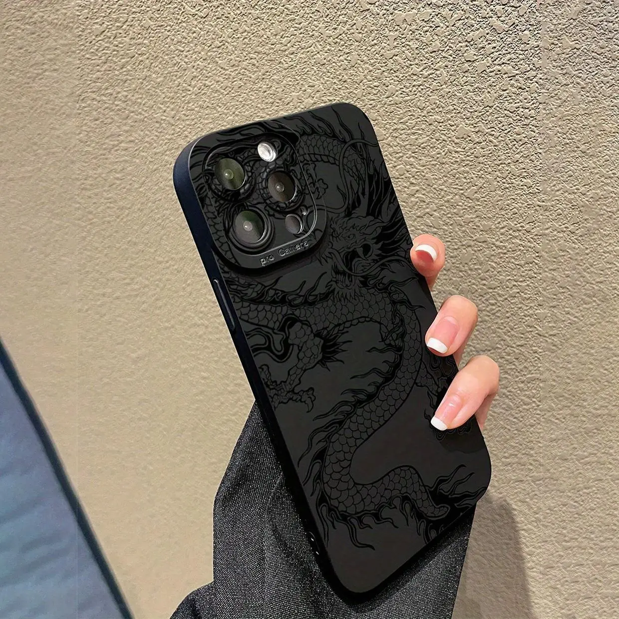 High-End Preppy Street Casual-Style Black Dragon Pattern TPU Cellphone Casing - 1-Piece Shockproof, Waterproof Protector for iPhone 11,12,13,14,15,16 Series | Mobile Phone Accessories, One-Piece