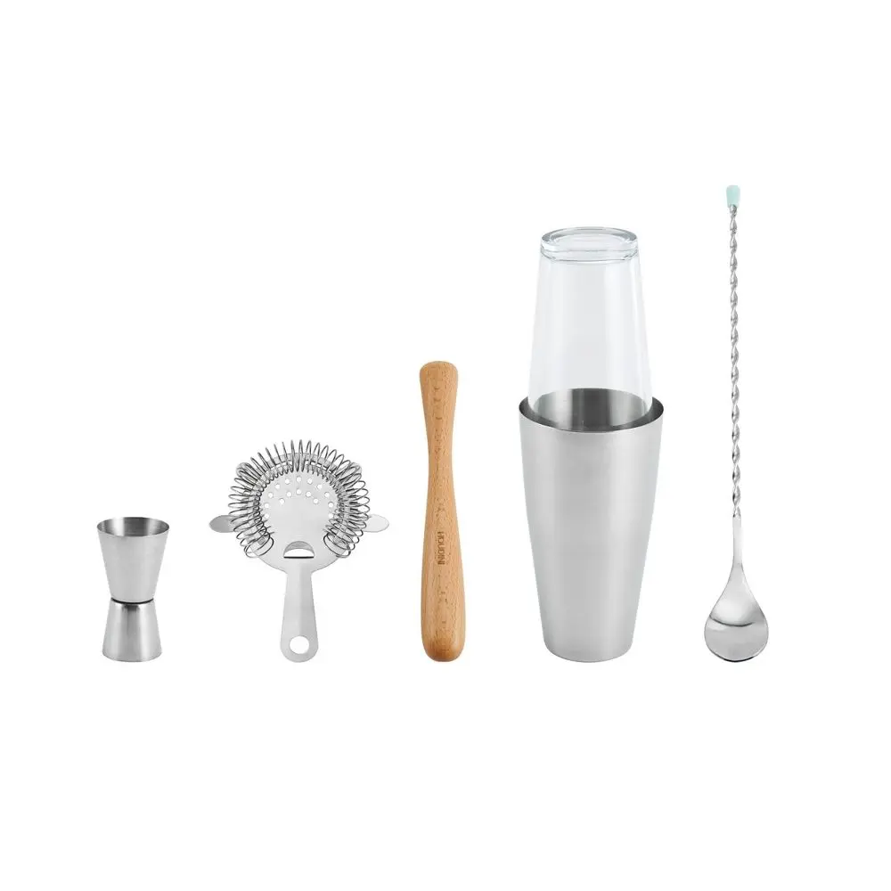 Houdini 5pc Bar Tool Set (Shaker Jigger Strainer Muddler Stirring Spoon)