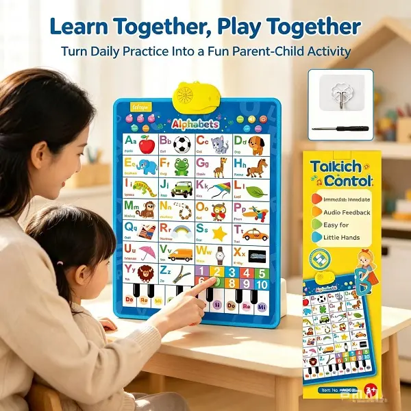 Kids' Interactive Talking Alphabet Wall Poster - Screen-Free Educational Toy with American Pronunciation, Waterproof ABC Number Piano Learning Chart, Homeschool Supply, Ideal Preschool Gift for 3-6 Year Olds