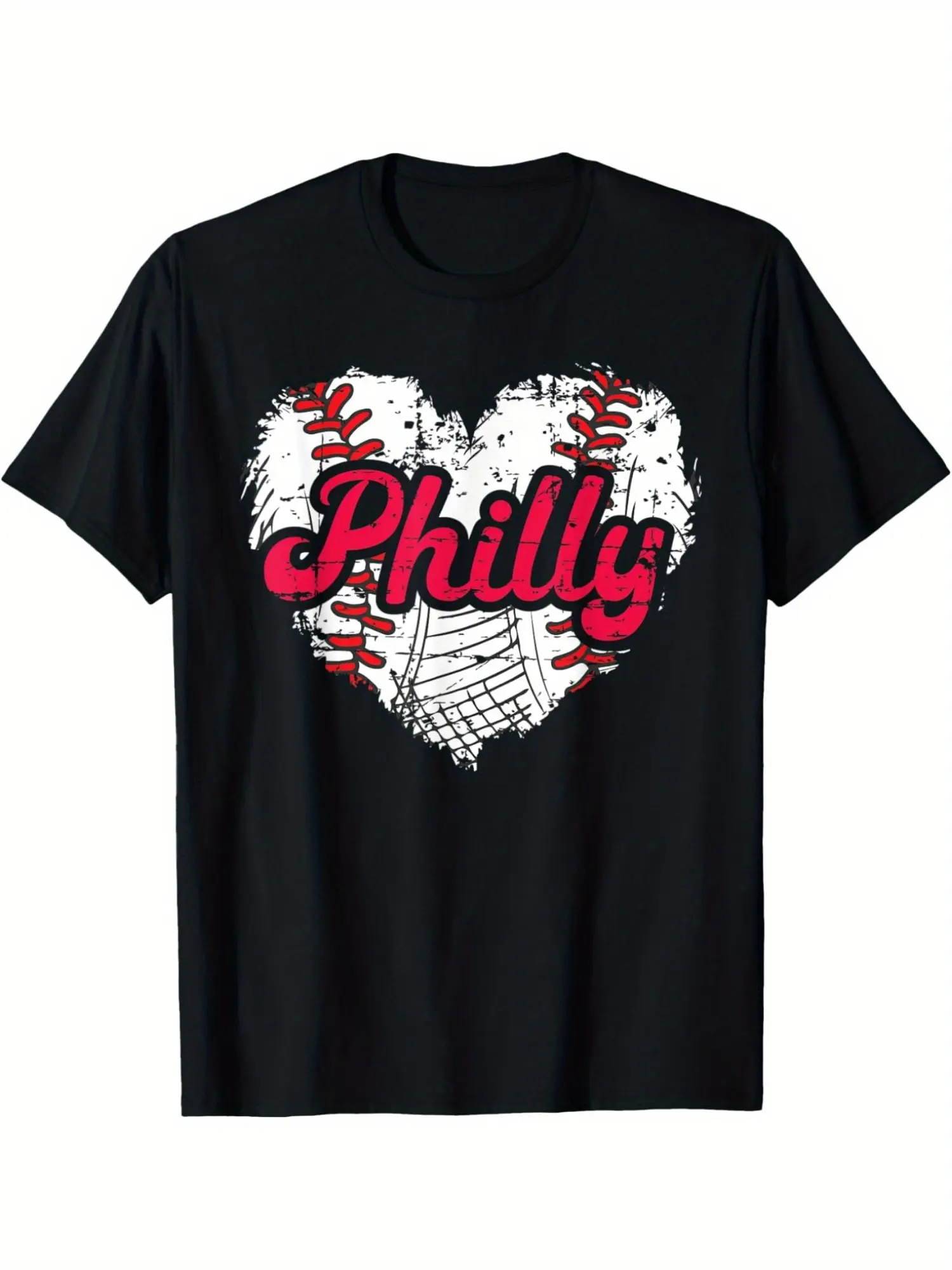 Retro Grunge Philly Baseball Love Heart Baseball Fans T-Shirt Casual Men's T-shirt Philly T-shirt For Men Large Size Men's T-shirt