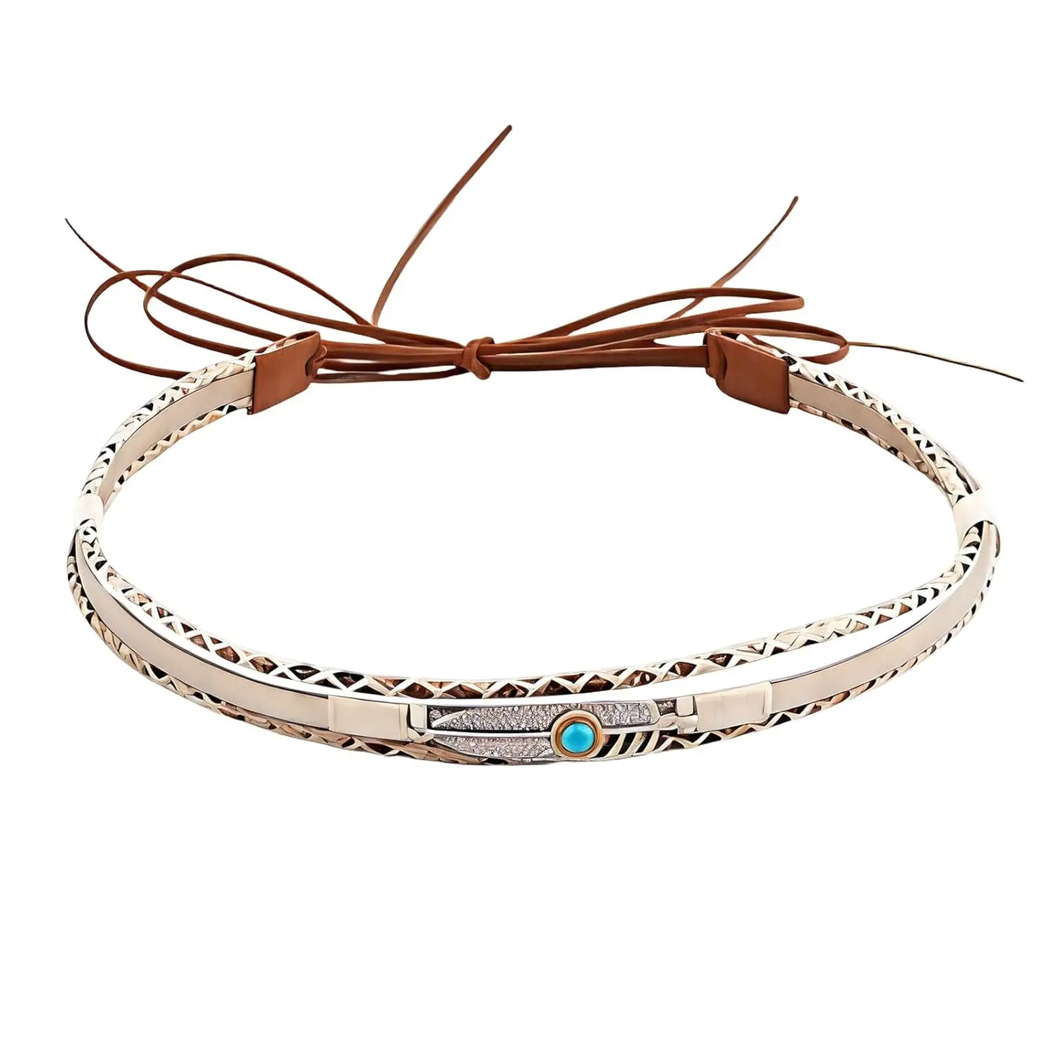 Cowboy Hat Band for Women Men,Handmade Western Leather Hatbands, Turquoise Beads & Feather Accents HatBand,Bohemian Adjustable Replacement Band for Cowgirl Hats,Fedora Panama Hats Accessories