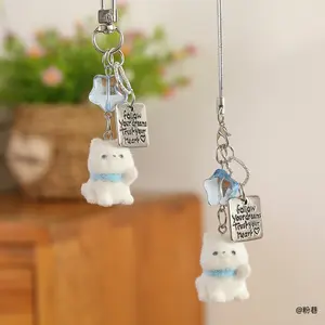 UPGRADE YOUR PHONE AESTHETIC |   Flocked Puppy Dog Phone Charm with Star |   Cute Cartoon Bag Keychain Gift