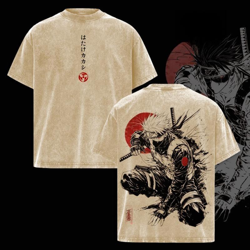 Kakashi Hatake T-Shirt Washed Vintage, Naruto Anime Oversize Streetwear Tee, Sharingan Ninja Graphic Shirt, Unisex Heavyweight Cotton Top, Gift for Anime & Manga Fans Naruto anime merchandise