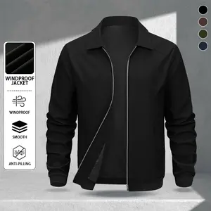 Men's Bomber Casual Jacket - Surface Wear-Resistant All-Season Waterproof for Daily Travel & Business - Versatile Windproof Coat  Zipper gifts for him quarter zip Black Long Sleeve Menswear