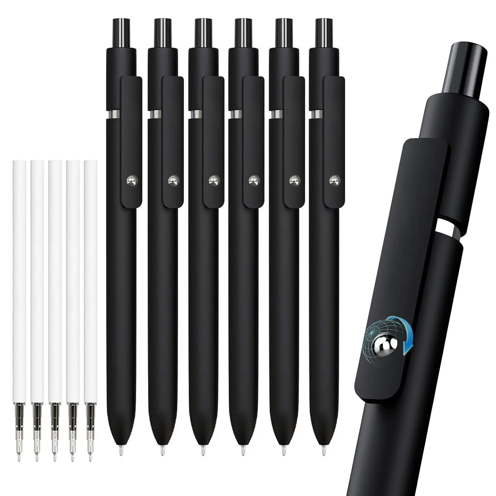 6pcs Gel Ink Pens, Quick-Dry Ink, Extra 5 Refills, Fine Tip Retractable, Smooth Writing, Log Recording, Office Work, Office Stationery, School Supplies, Replaceable Ink Pen, Note Taking Pens