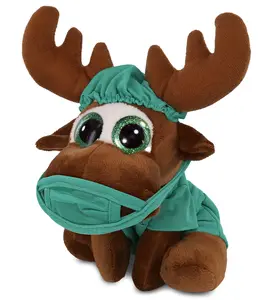 DOLLIBU Small Moose Stuffed Plush Toy - Doctor's Uniform Theme, 4.75l x 6.5w x 6h Inches Polyester Fabric, Sparkle Eyes, Durable, Ideal for Pretend Play, Ages 0+, Great for Medical Students & Loved Ones Who Dream of Becoming Doctors or Nurses