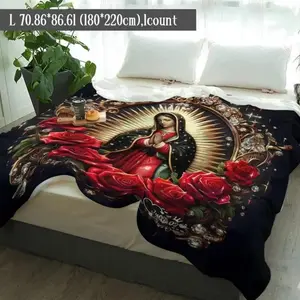 Virgin Mary Pattern Blanket Soft WarmThrow Blanket Room Blanket Warm Nap Blanket for Home Office Travel Guadalupe Plush Throw Christmas Gift