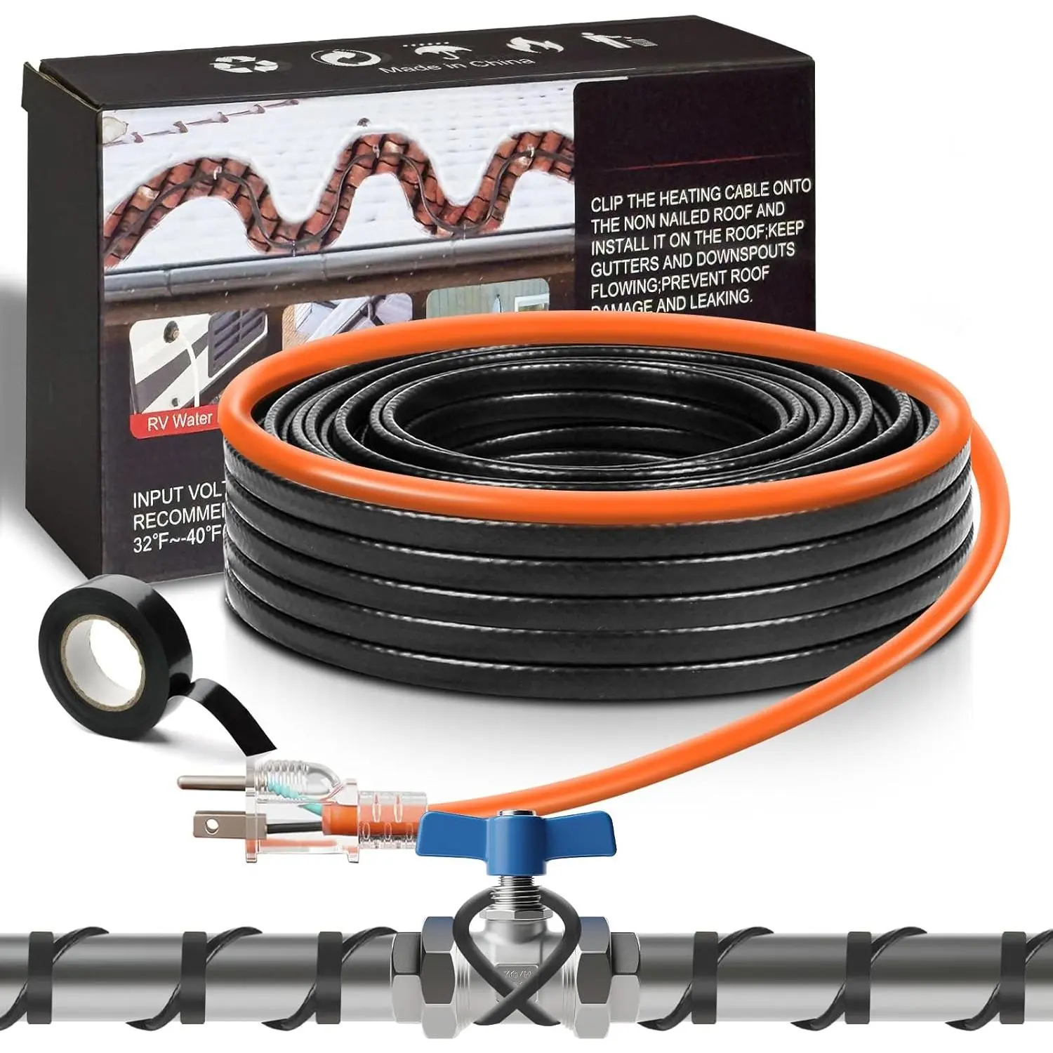 23.5FT Water Pipe Heat  for Pipe Freeze Protection, Pipe Heating  for Metal And Plastic  Pipes, Energy-Saving Heat Trace  Keeps Water Flowing, 120V 5W/ft