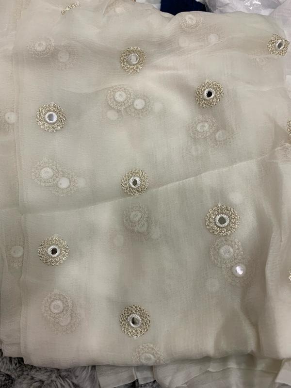 White chiffon and net dupatta or scarf  for women plain fashion
