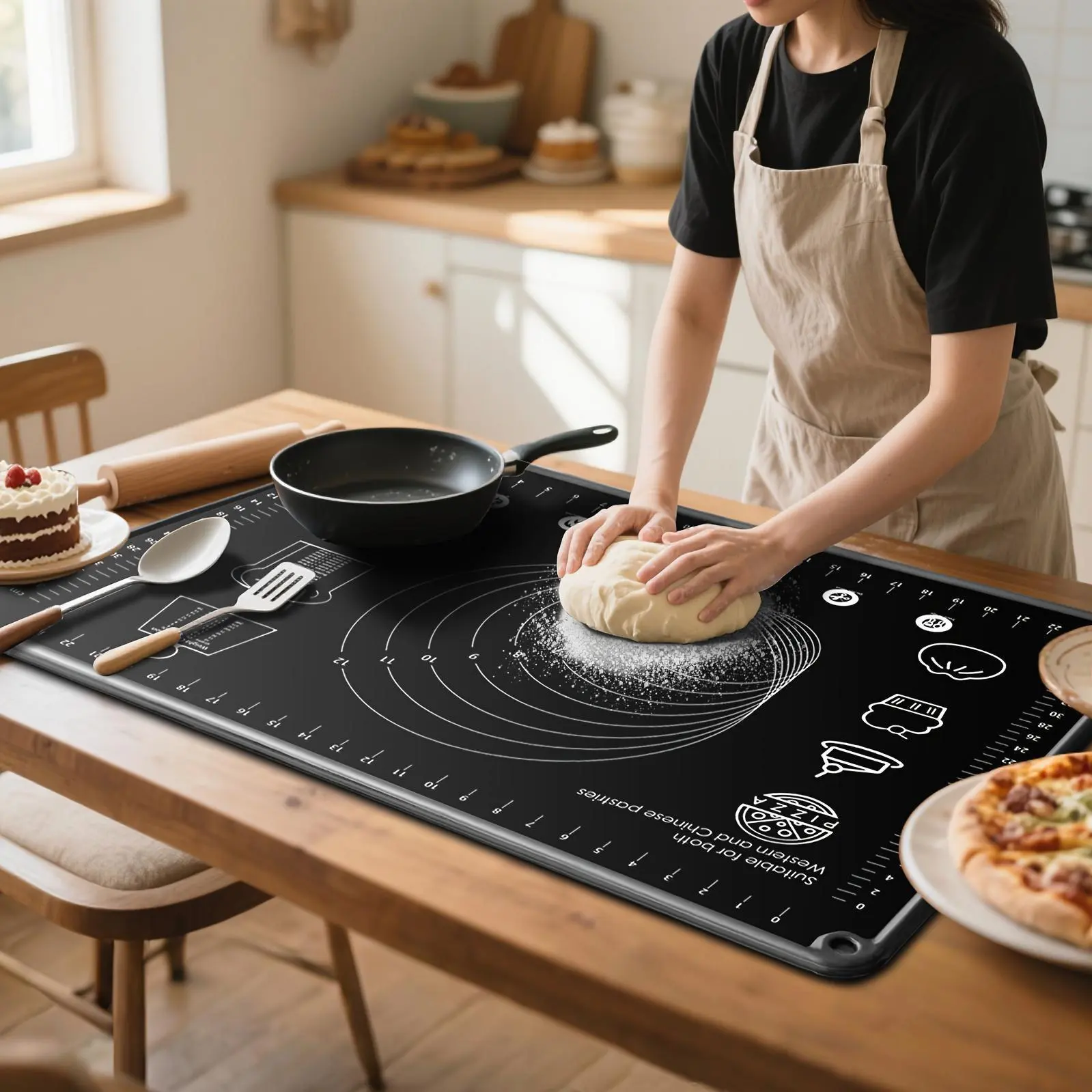 Extra-Thick Silicone Pastry Mat, Non-slip Silicone Baking Mat, Reusable Dough Rolling Mats with Measurements, Perfect for Baking, Pizza & Cake Dough, Odor-Free with Natural Dye, Silicone Mat for Dough, Baking Mat Extra Thick, Dough Mat