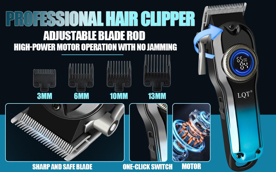 LQT Blue Gradient Skull Graffiti 3-in-1 Men's Grooming Kit, Cordless Hair Clipper with Blue LED Display, Gold T-Blade Trimmer & Shaver, Complete Rechargeable Barber Set for Salon & Home DIY Fades, Edges & Beard Styling